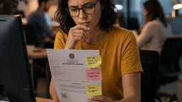Pessoa em escritório analisando uma certidão criminal e em dúvida se pode consultar esse tipo de dado criminal